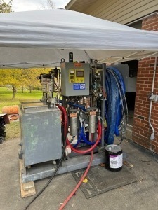 Heated plural component spray equipment rented for CPP Sprayliner application_Summit Twp., Jackson County, MI